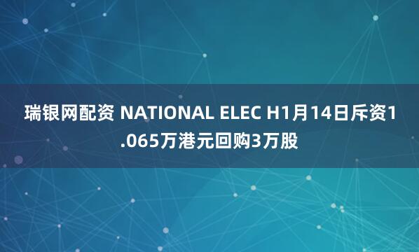 瑞银网配资 NATIONAL ELEC H1月14日斥资1.065万港元回购3万股